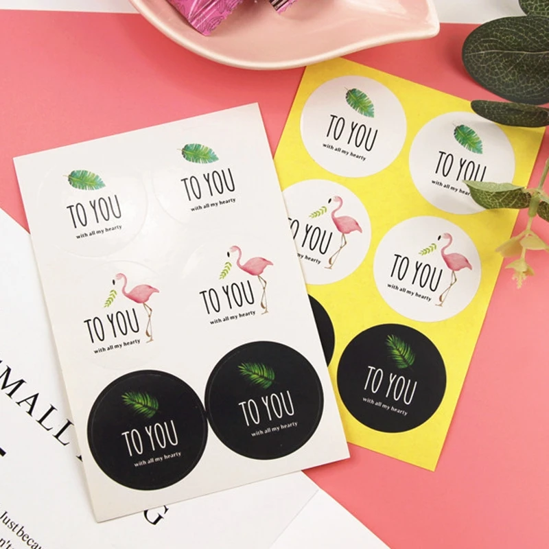

60Pcs Round Black White To You Flamingo Cake Packaging Sealing Label Kraft Sticker Baking DIY Gift Stickers