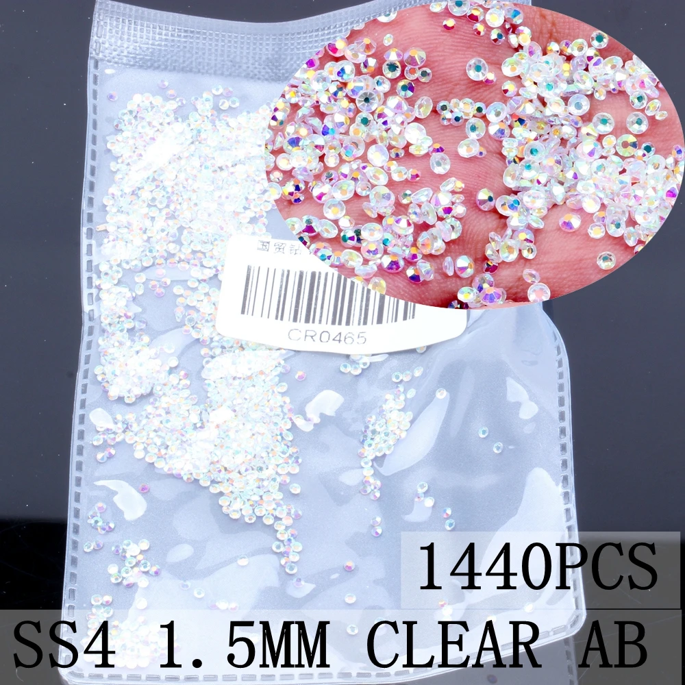 Clear AB ss4 1440pcs 3D Стразы для ногтей, SS3-SS8, хрустальные стразы, плоские с оборота, Стразы для ногтей, не Горячие фиксации, украшение для ногтей, сделай сам, стеклянный маникюр - Цвет: Clear AB ss4 1440pcs