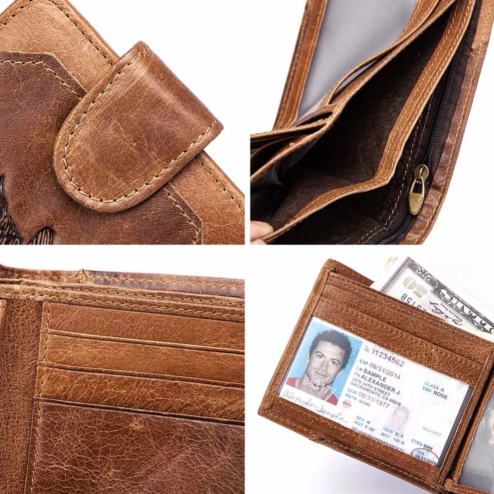 Genuine Leather Men Wallets Coin Pocket Zipper Men's Fashion Wallet with High Quality Male Purse Cartera Portomonee | Багаж и сумки