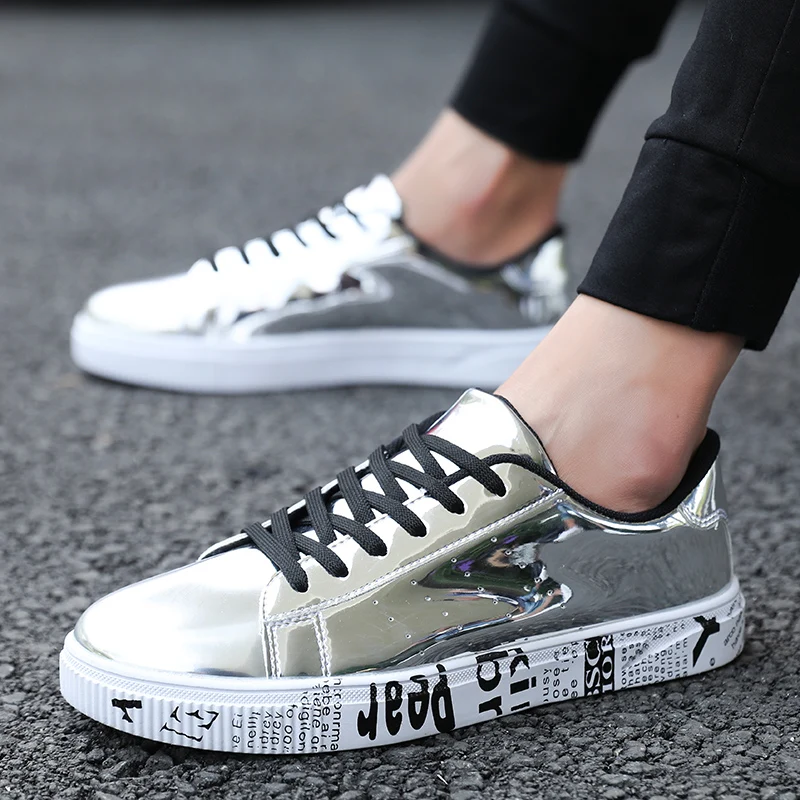 Кроссовки Sooneeya мужские блестящие лакированная кожа повседневная обувь унисекс