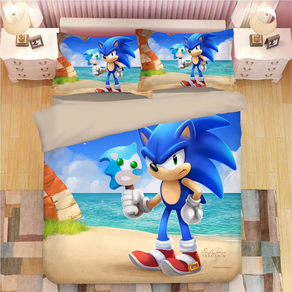 Sonic The Hedgehog Bedding Set Super Mario Bros Duvet Covers Pillowcases Twin Full Queen King Comforter Bedding Sets Bed Linen
