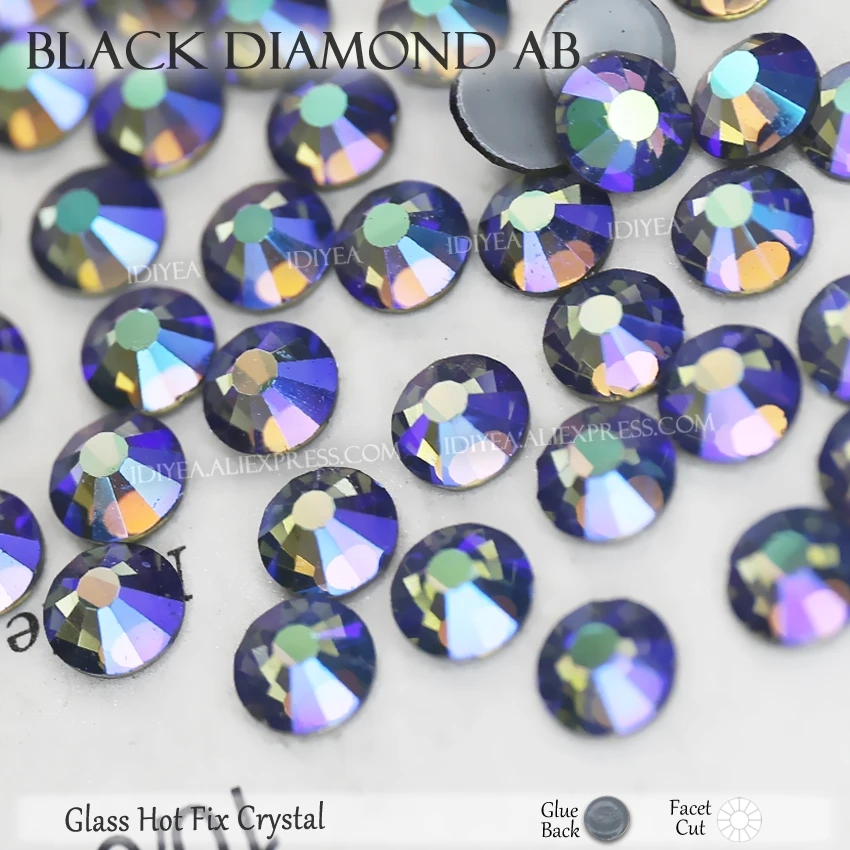 Black Diamond AB AB цвета Горячая фиксация Стразы SS6 SS10 SS16 SS20 SS30 Стразы flatback исправление камней Кристаллы Блестки для одежды свадебное платье - Цвет: Black Diamond AB