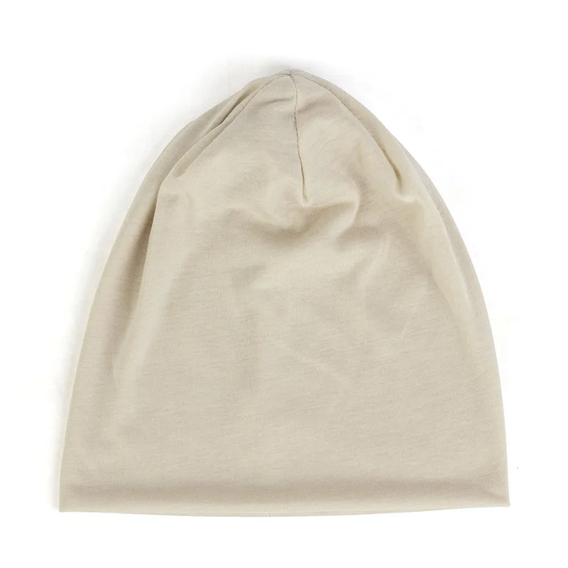 Beige Сплошной цвет slouky Beanie для женщин модные мужские кепки из хлопка тюрбан шапки унисекс Beanies женские весенне-зимние шапки эластичные - Цвет: Beige
