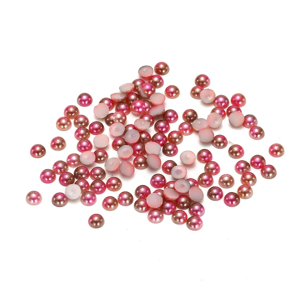 

3mm,4mm,5mm,6mm Light Coffee Rainbow Flat back ABS round Half Pearl beads, imitation plastic half pearl beads