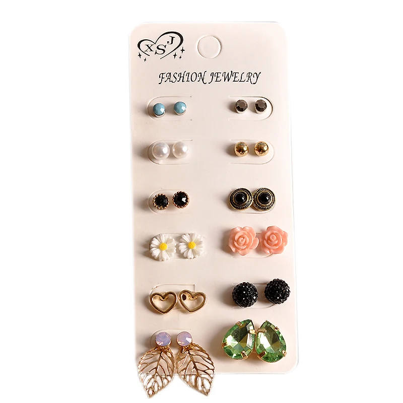 2019 New fashion women jewelry wholesale girls party ear studs beautiful match 12pairs /set earrings gifts | Украшения и