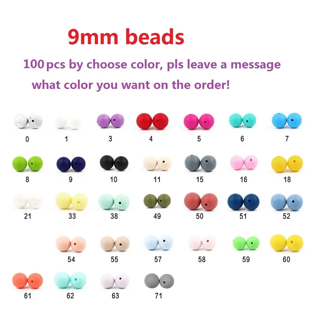 9mm-Choose color BOBO. BOX 100 шт Силиконовые Бусины BPA бесплатно 9/12/15/19 мм Силиконовые игрушки для прорезывания зубов детские жевательные прорезыватели Соска с бусами бусы-клипсы - Цвет: 9mm-Choose color