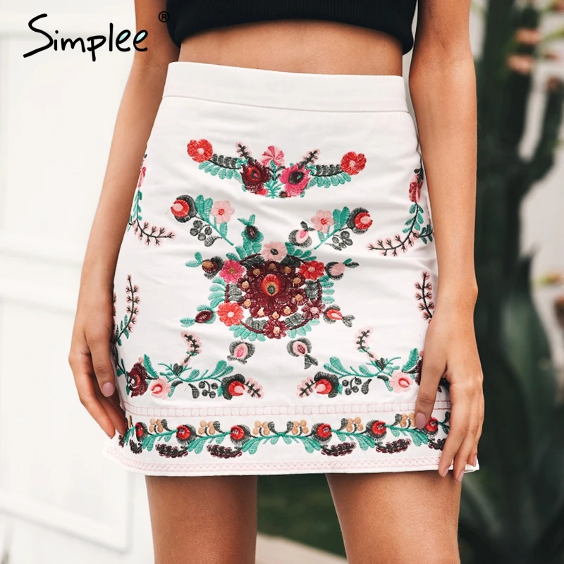 женская юбка Simplee с цветочной вышивкой винтажная повседневная карандаш для