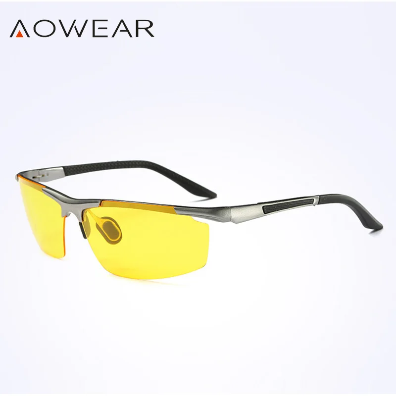 AOWEAR, Роскошные, алюминиево-магниевые солнцезащитные очки, мужские, поляризационные, для спорта, ночного, желтого цвета, для вождения, зеркальные, солнцезащитные очки для мужчин, аксессуары A51