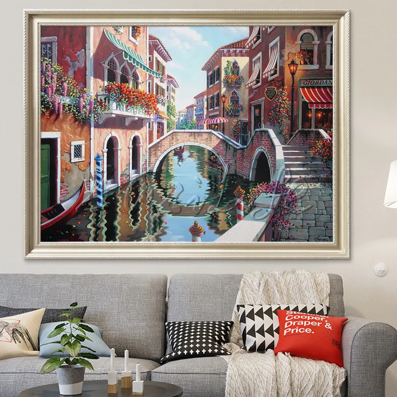 

Canvas acrylic hand painted oil painting Italian Venice realistic landscape wall art pictures for living room home decor
