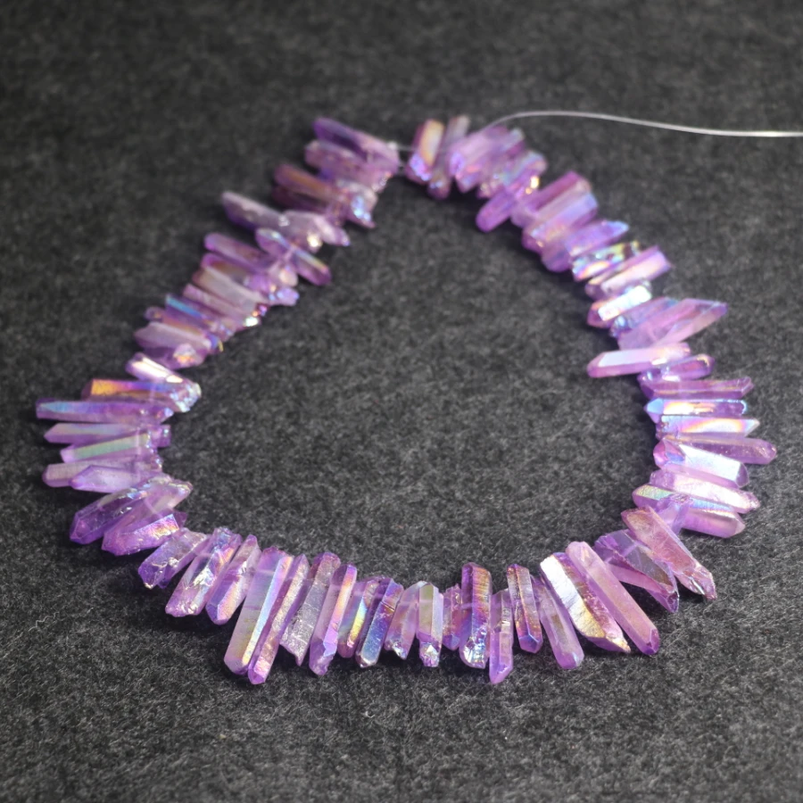 

Purple AB Crystal Necklace Pendant Natural Gem Stone Quartz Bullet Hexagonal Point Pendulum Column Reiki Healing Chakra Jewelry