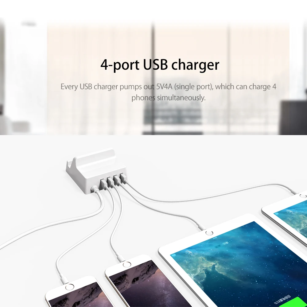 USB зарядное устройство с 4 портами ORICO настольное умное креплением для