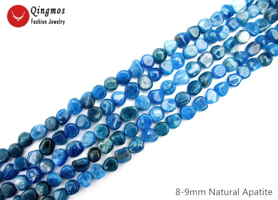 

Qingmos Natural 8-9mm Baroque Blue Apatite Stone Beads for Jewelry Beadwork DIY Necklace Bracelet Earring 15" Loose Strands l819