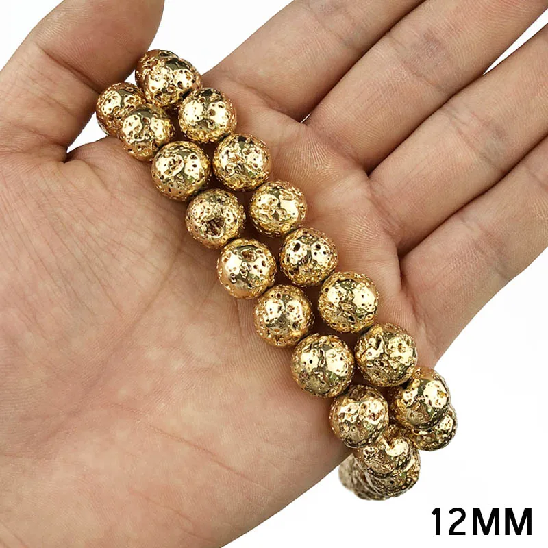 12MM 31pcs JHNBY 14 золотой цвет вулканической лавы гематит Натуральный камень 6/8/10/12 мм круглые бусины ювелирные изделия для браслетов и ожерелий ювелирных изделий DIY аксессуары - Цвет: 12MM 31pcs