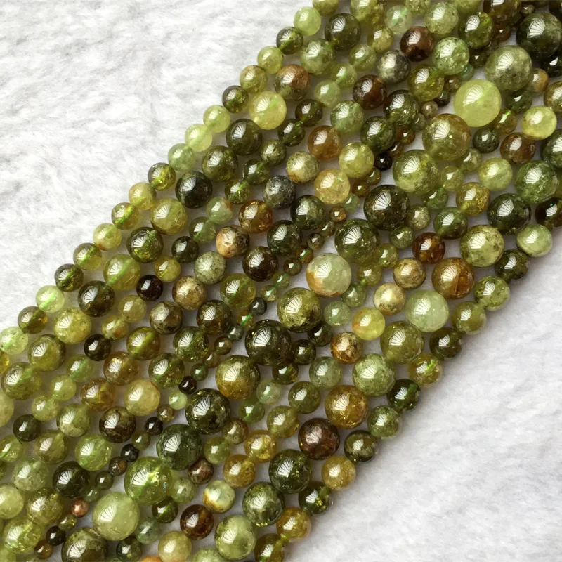 

Natural Genuine Green Orange Garnet Tsavorite Round Loose Stone Beads 6mm-10mm Fit Jewelry 15" 05612