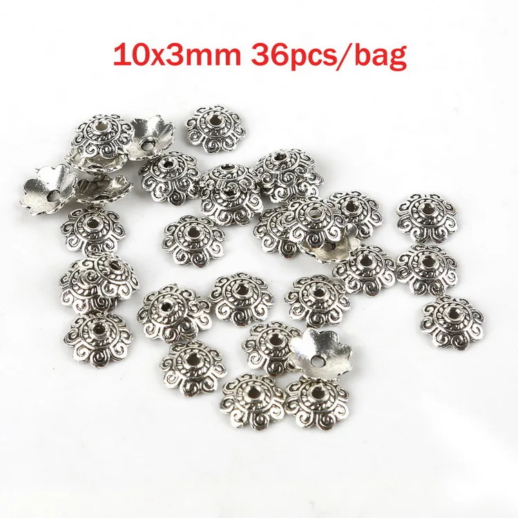 10x3mm 36pcs 35 разные стили тибетского античного серебряного цвета, концевые колпачки для изготовления ювелирных изделий, рукоделие, аксессуары для рукоделия - Цвет: 10x3mm 36pcs