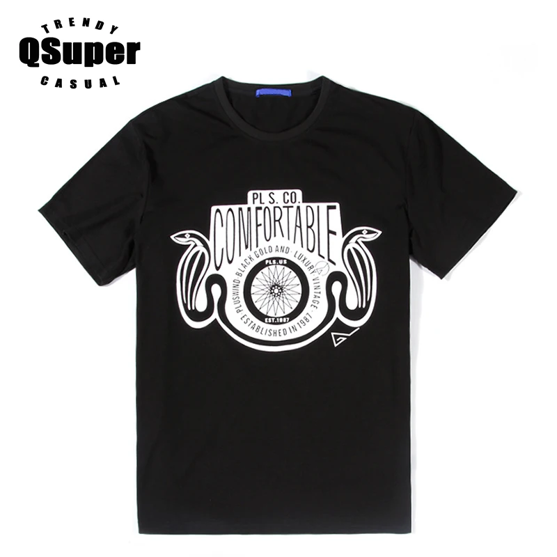 Qsuper плюс Размеры хлопковая футболка с коротким рукавом Для мужчин SWAG удобные со