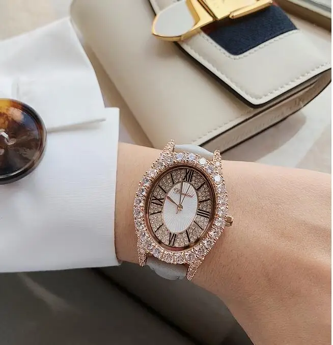 Rose gold grey Топ бренд Роскошный алмазов наручные ручной Кристалл Мода кварцевые часы для Для женщин Стильные дамы девушки часы - Цвет: Rose gold grey