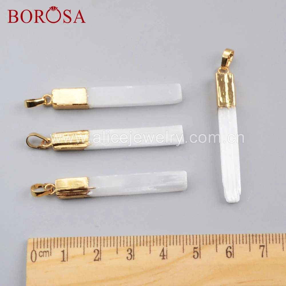 6 шт. оптовая продажа модных удлиненных белых селенитных кристаллов BOROSA подвеска