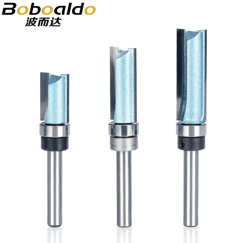 

Boboalda 1pcs Bearing Flush Trim Router Bit for wood 1/2" 1/4" Shank straight bit Tungsten Woodworking Milling Cutter Tool