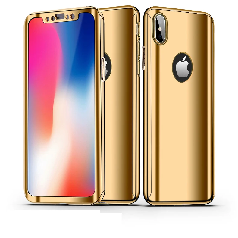Gold 360 Покрытие зеркальное полное покрытие для iPhone 7 чехол Роскошный для iPhone 6 6S 7 8 Plus Жесткий PC Coque для iPhone X XR XS Max чехол для телефона s - Цвет: Gold