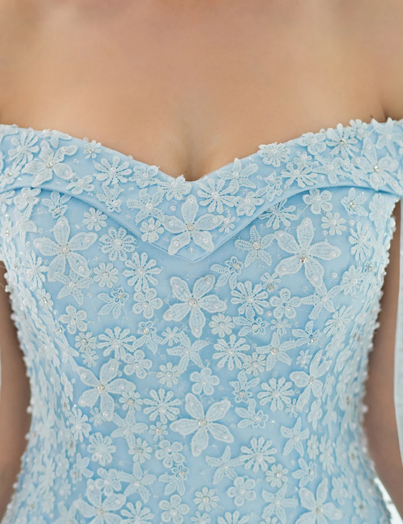 Светильник-голубое свадебное платье с открытыми плечами кружевная Тюлевая