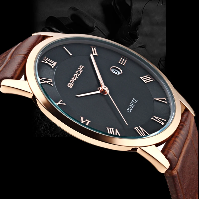 SANDA 7mm Super Slim Men's Watches Leather Business Leisure Calendar Quartz Watch Male clock relojes hombre relogio masculino | Наручные