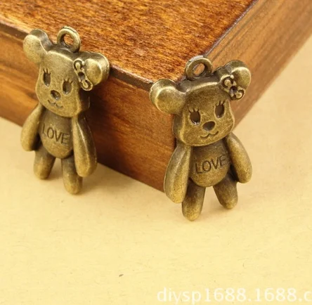 20 шт. винтажные античные серебряные Бронзовые Подвески с маленьким медвежонком