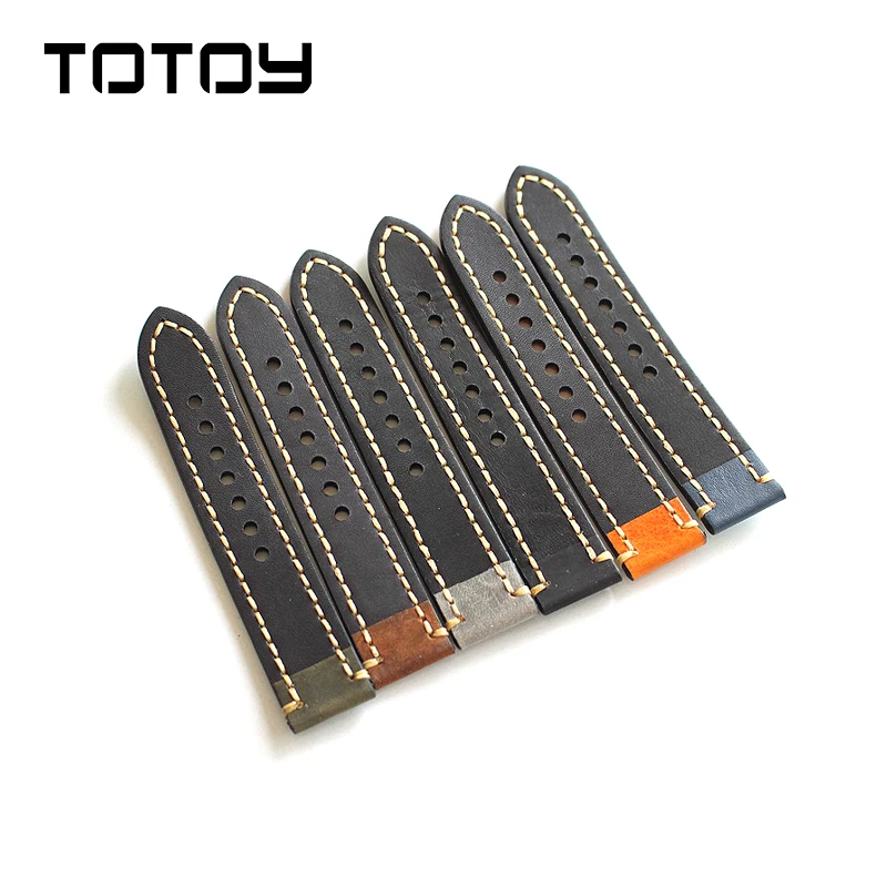 TOTOY итальянские кожаные часы 18 19 20 мм 21 мм 22 мм 23 мм 24 мм 26 мм сшитая вручную кожа для PAM мужской ремень