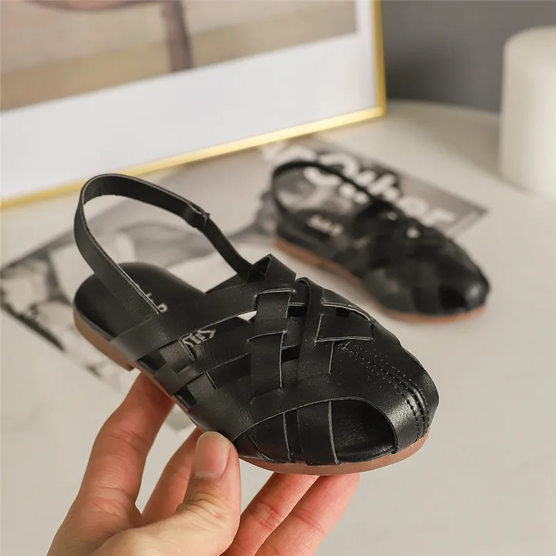 Сандалии в римском стиле для девочек модные босоножки из мягкой кожи с ремешком