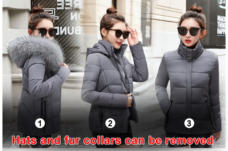 Chaqueta mujer Женская зимняя куртка s пальто парки Женская верхняя одежда зимняя куртка серый большой искусственный меховой воротник