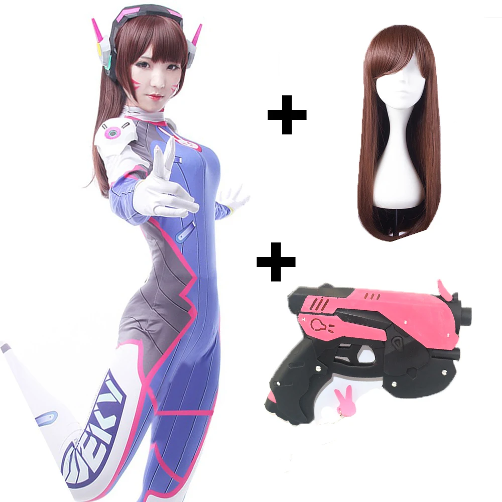 

Dva Cosplay Costume Game Overwatch Female Adult child Lycra 3D Printing Spandex Halloween Party Zentai Wig Suits Gun D.Va cos