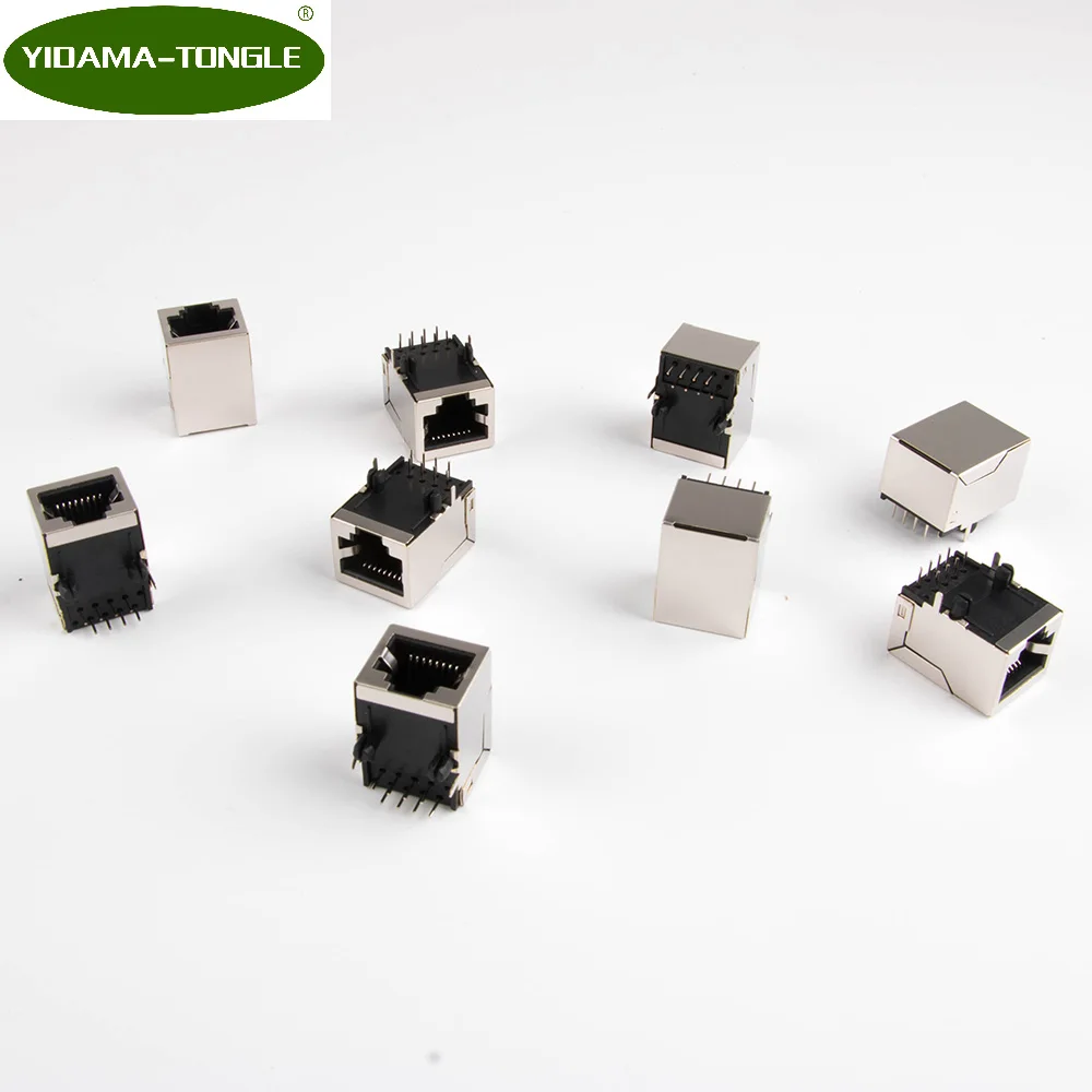 10 шт./лот в партии RJ45 металлический 8 контактный женский PCB правый угол гнездо