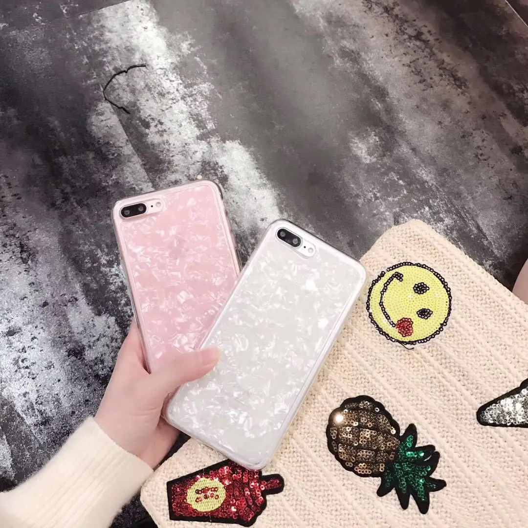 Conch Shell White Phone Case Luxury Shining High quality Plastic Back Cover For iphone 7 8 plus x Coque Capa |