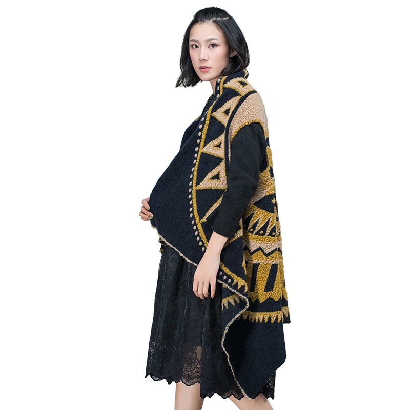 Контур Для женщин Весна принт шерсть Вязаные Жилеты для модные Свободные