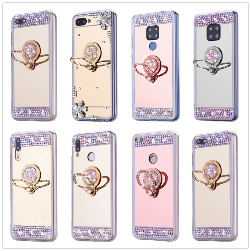 3d Алмазный роскошный зеркальный ТПУ чехол для Huawei P20 Pro P10 P8 P9 Lite 2017 Honor 8C 8 7A 7C Y5 Y6 Prime