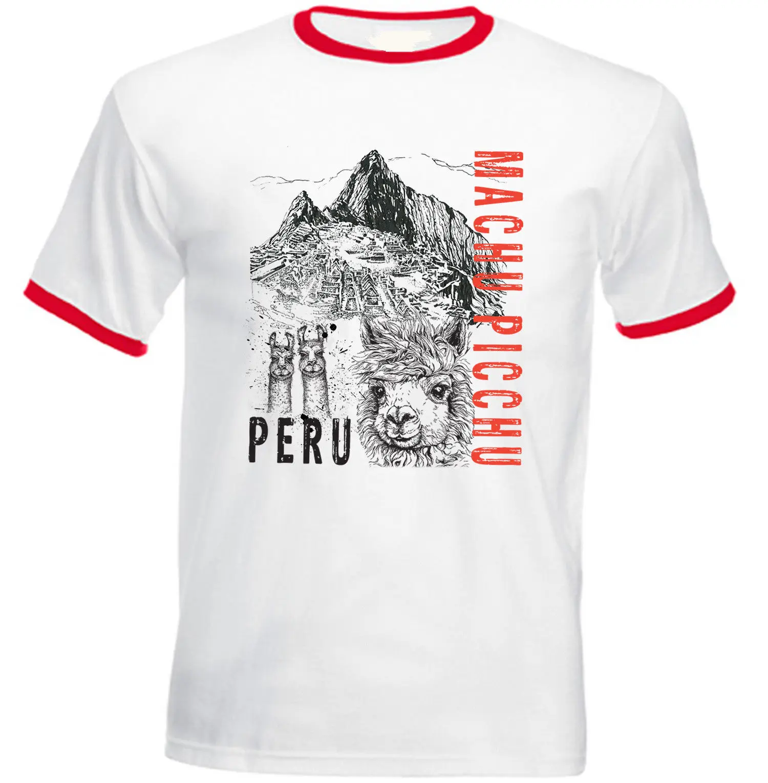 Novelty Mens T-Shirts for Men 3D Printed Short Sleeve T Shirt Men'S Tops Machu Picchu Peru 1 - New Black Ringer Yellow | Мужская