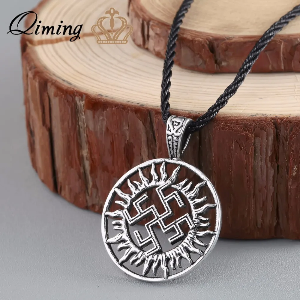 QIMING Viking сын солнца Sloar Коловрат славянский амулет Кулоны из нержавеющей стали для