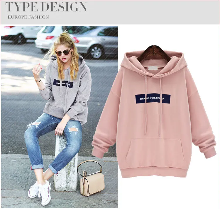 Falacs Zozo Autumn Winter Women Fashion Casual Streetwear Hoodies Sweatshirts Letter Hooded Pink Gray Pullovers | Женская одежда