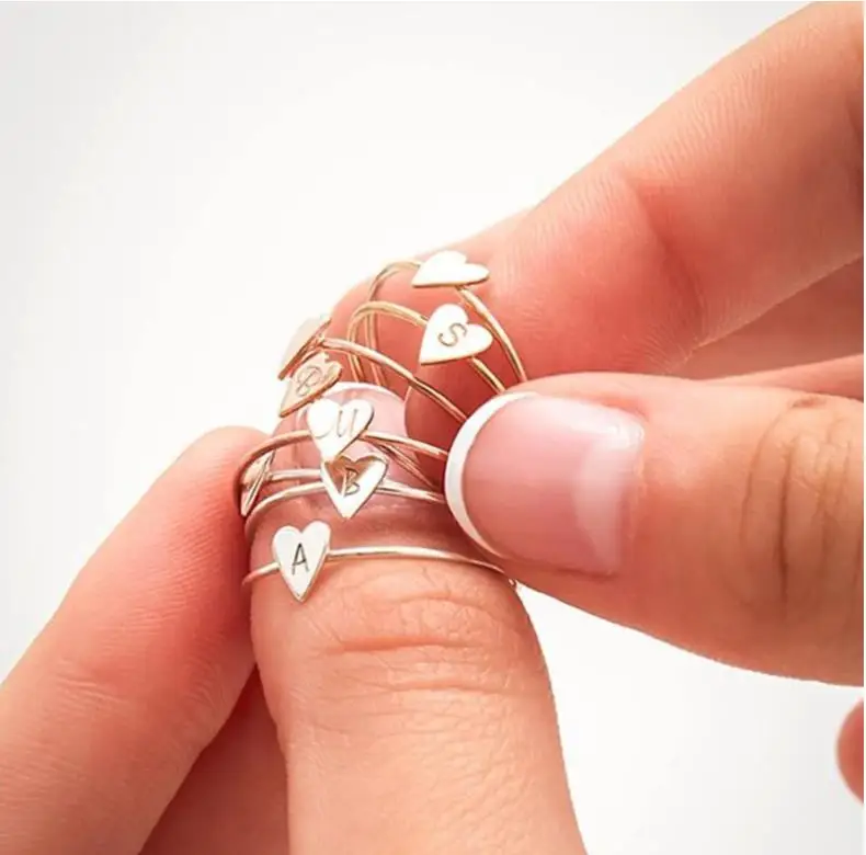 Personalized heart-shaped letter A-Z women's ring Simple fashion jewelry High-quality exquisite three-color | Украшения и