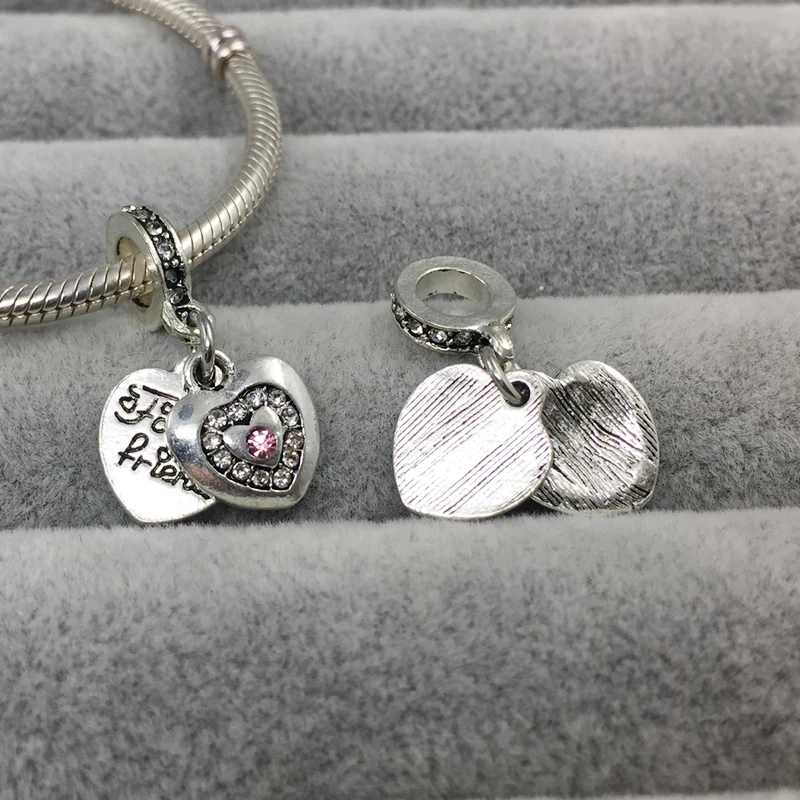 Друзья Навсегда в форме сердца с розовым кристаллом серьги европейскими бусами