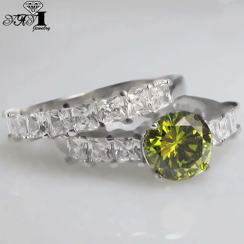 Яйи Модные женские ювелирные изделия кольцо 2CT зелёный Циркон CZ цвета: золотистый