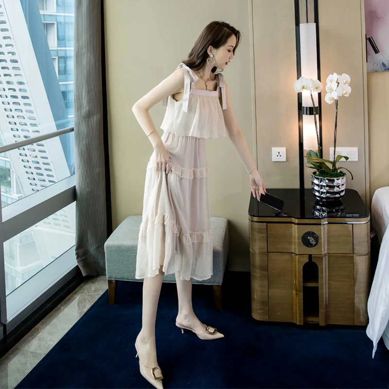 Женское повседневное Элегантное платье без рукавов в Корейском стиле однотонное