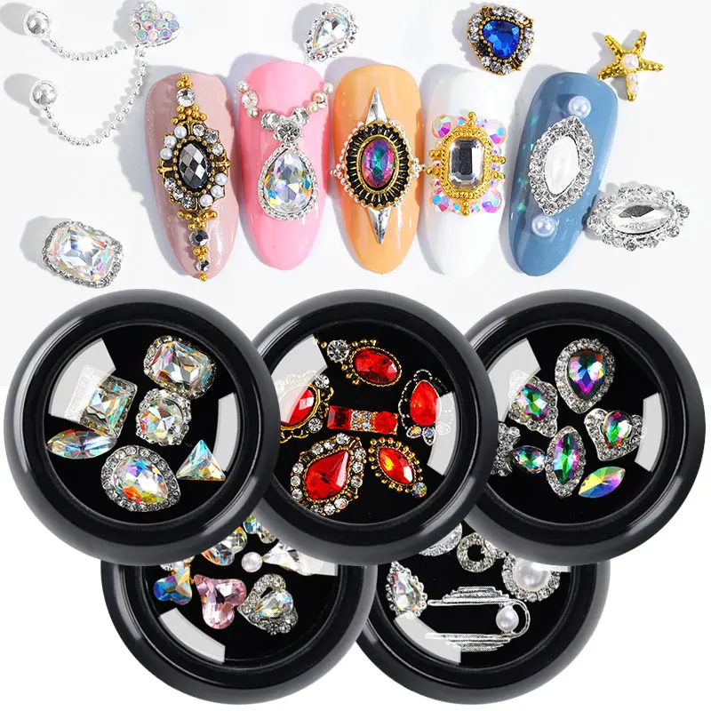 

6pcs Nail art jewelry crystal diamond with metal alloy water drop horse eye diamond gold blue red nail art rhinestones MZ144