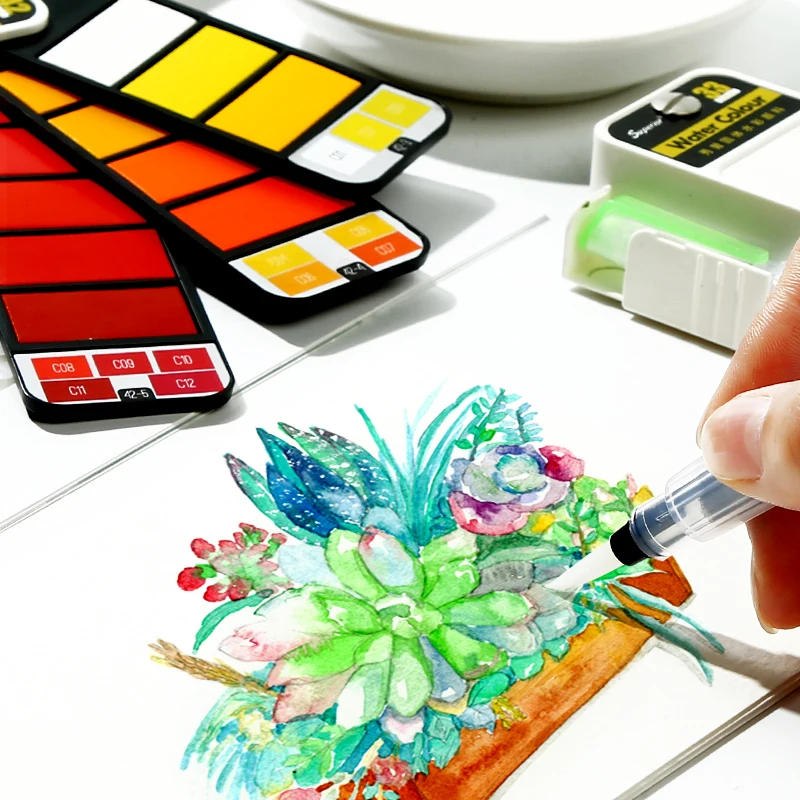 

18/25/33/42Colors Pigment Paints Set Solid Watercolor With Waterbrush For Drawing Painting Watercolors collapsible suit