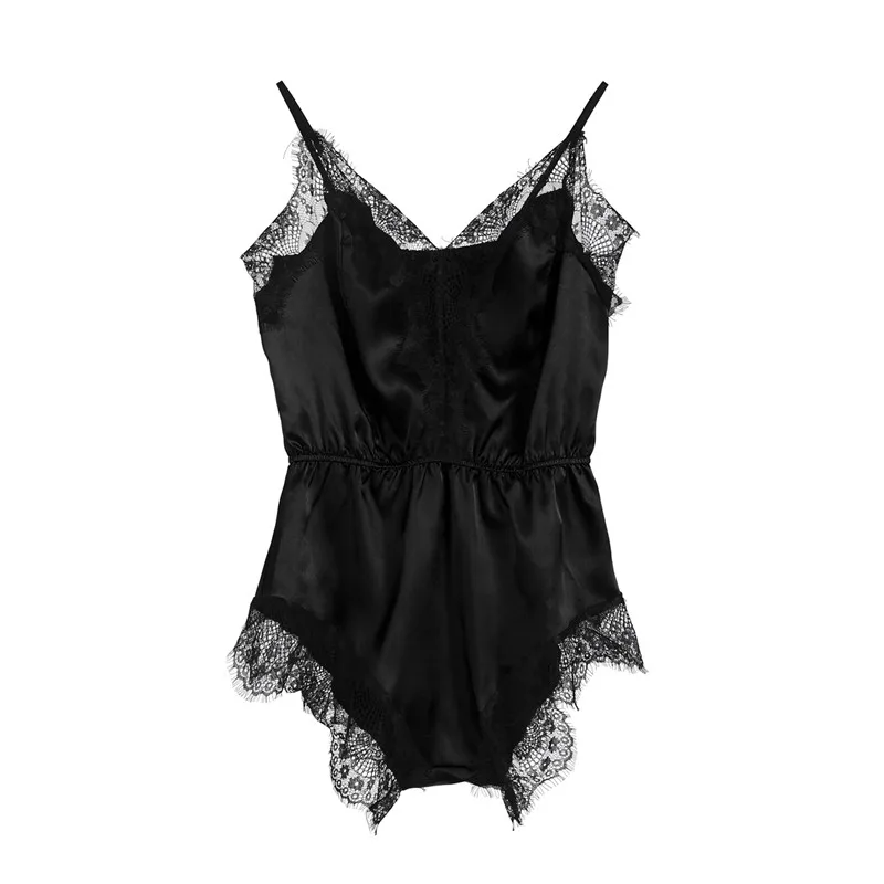Черный Женские летние пикантные ночное белье Babydoll кружево Пижамный комбинезон Ползунки Лидер продаж Топы корректирующие - Цвет: Черный