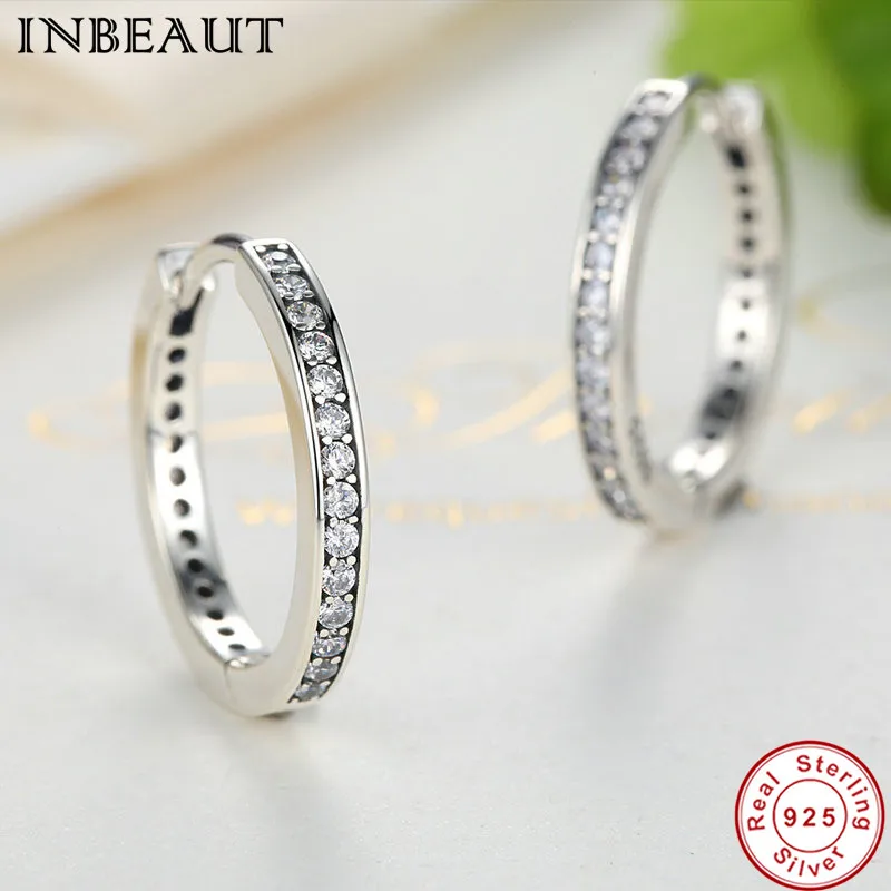 INBEAUT Настоящее 925 пробы, серебряные циркониевые серьги-гвоздики, модные женские серьги, прозрачный CZ камень, свадебные серьги для невесты, подарок, ювелирное изделие
