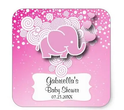 

1.5inch Cute Pink Elephant Baby Shower Square Sticker