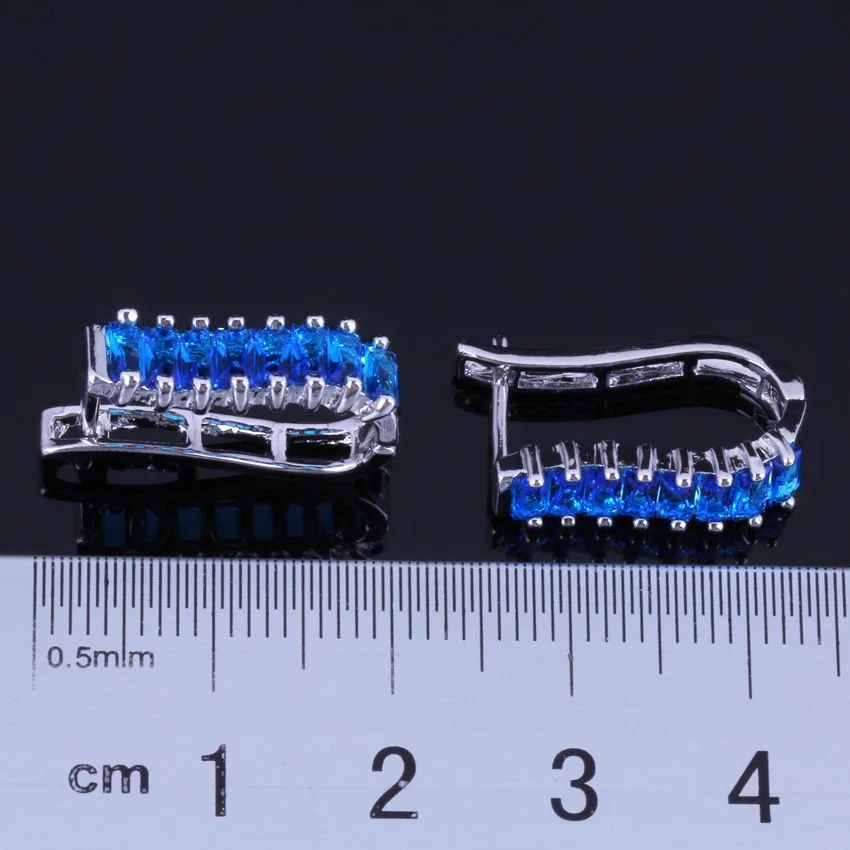 Wonderful Blue Cubic Zirconia Silver Plated Clip Hoop Huggie Earrings V0944 | Украшения и аксессуары
