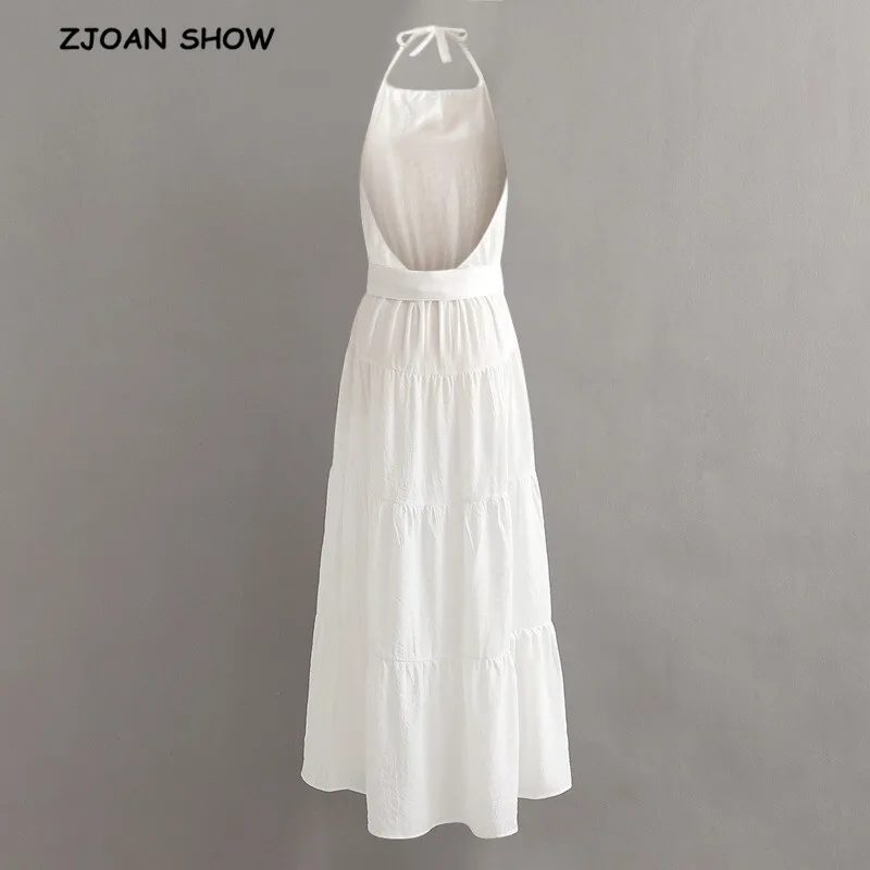 2019 New Sexy Halter Collar Backless Women Dress Holiday Beach Tide Bow Sashes Maxi Long Strapless White Dresses Vestidos | Женская