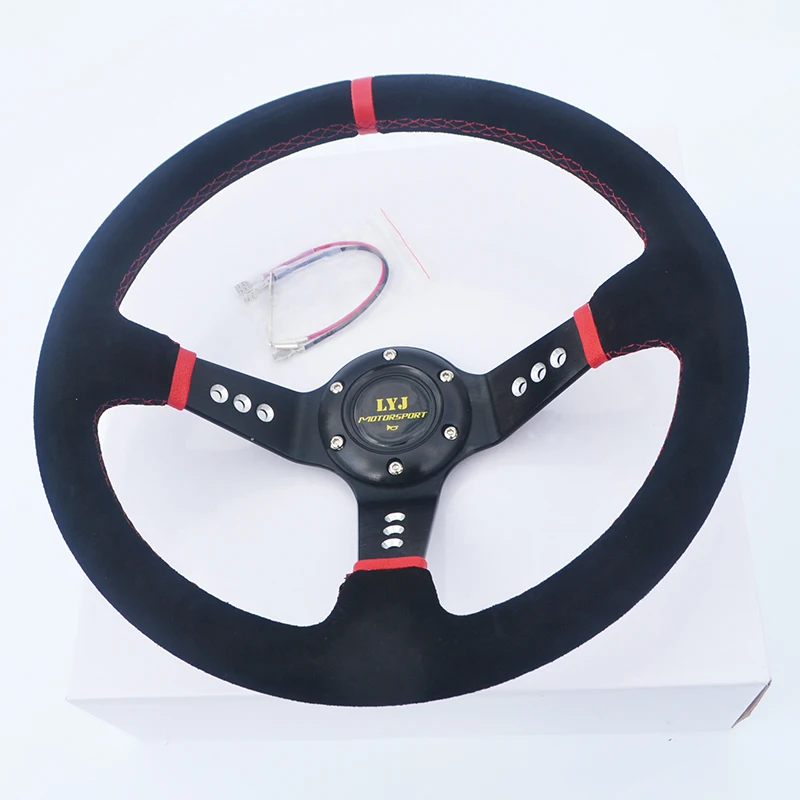 Бесплатная доставка Гоночное рулевое колесо LYJ Deep Dish 350 мм 6 отверстий замшевое